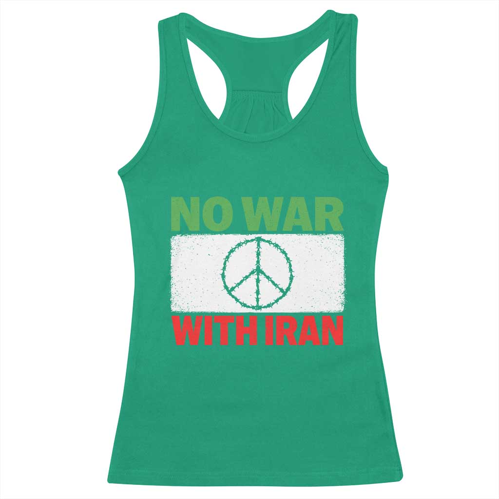 No War With Iran Racerback Tank Top Iranian People Support Barbed Wire Peace Sign