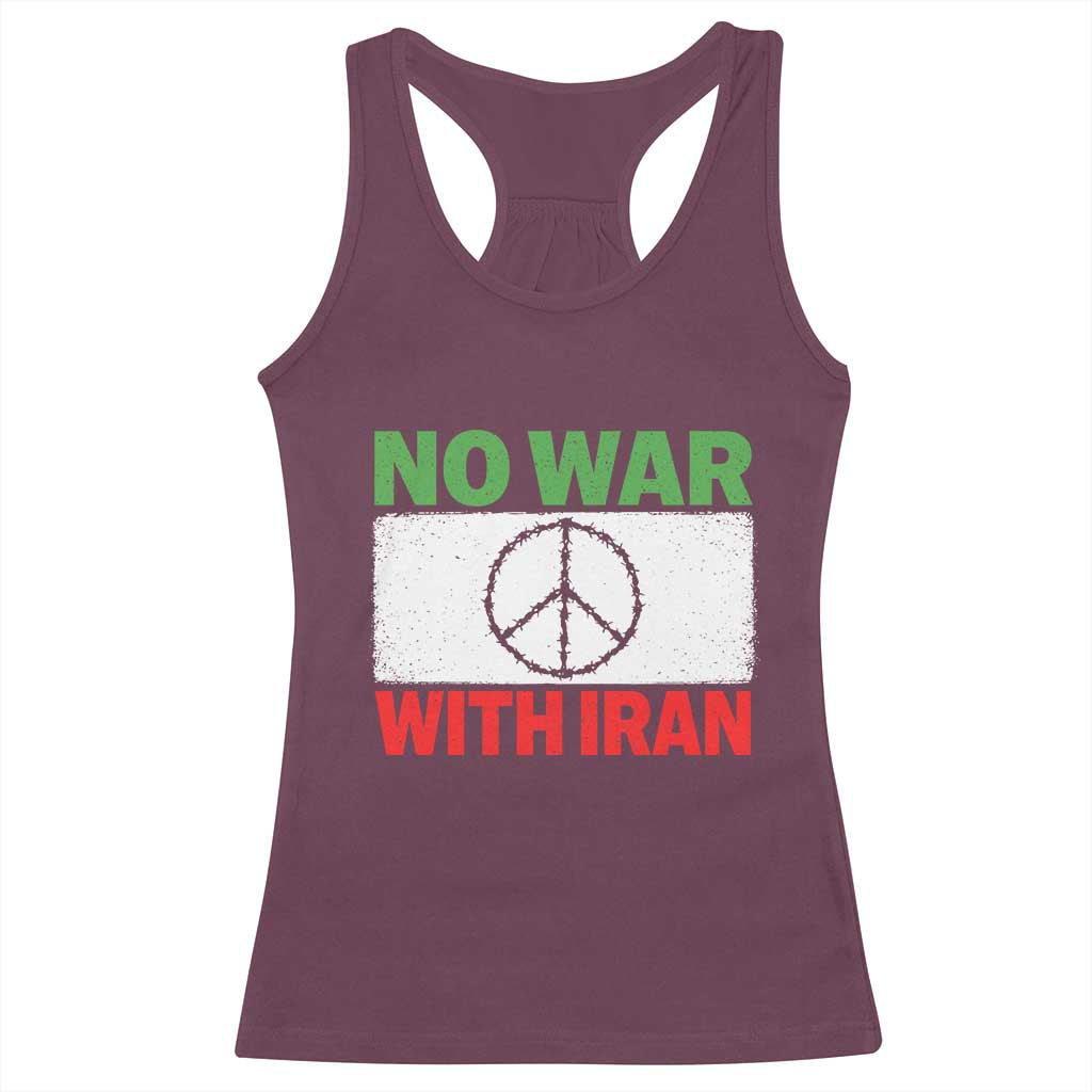 No War With Iran Racerback Tank Top Iranian People Support Barbed Wire Peace Sign