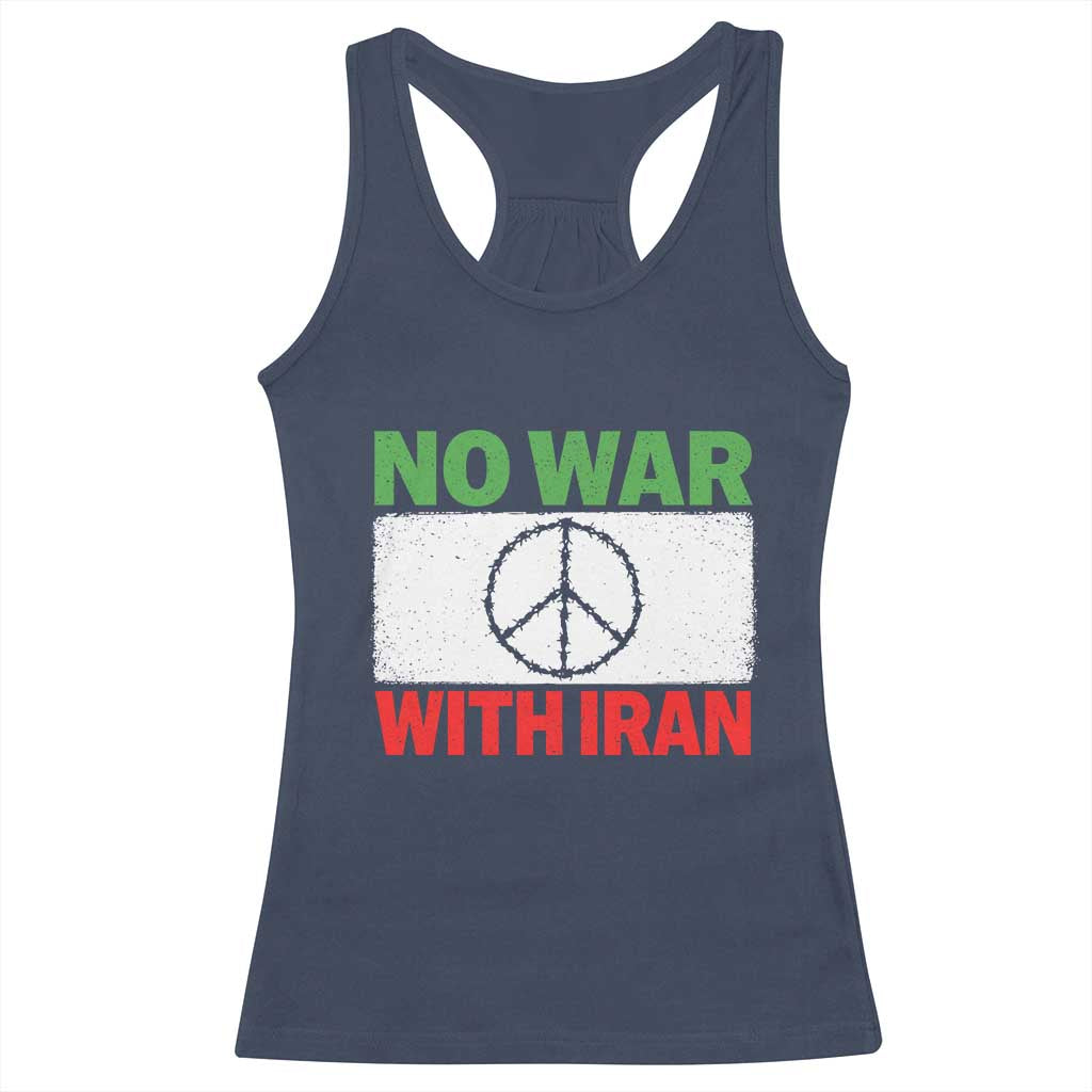 No War With Iran Racerback Tank Top Iranian People Support Barbed Wire Peace Sign