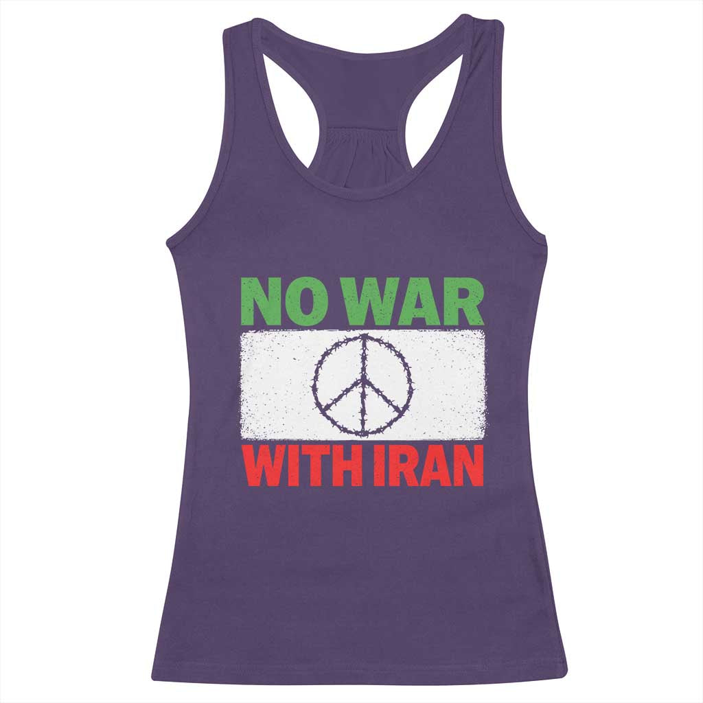 No War With Iran Racerback Tank Top Iranian People Support Barbed Wire Peace Sign