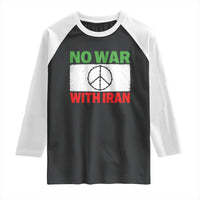 No War With Iran Raglan Shirt Iranian People Support Barbed Wire Peace Sign