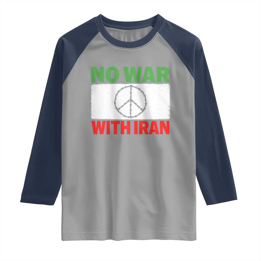 No War With Iran Raglan Shirt Iranian People Support Barbed Wire Peace Sign