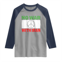 No War With Iran Raglan Shirt Iranian People Support Barbed Wire Peace Sign