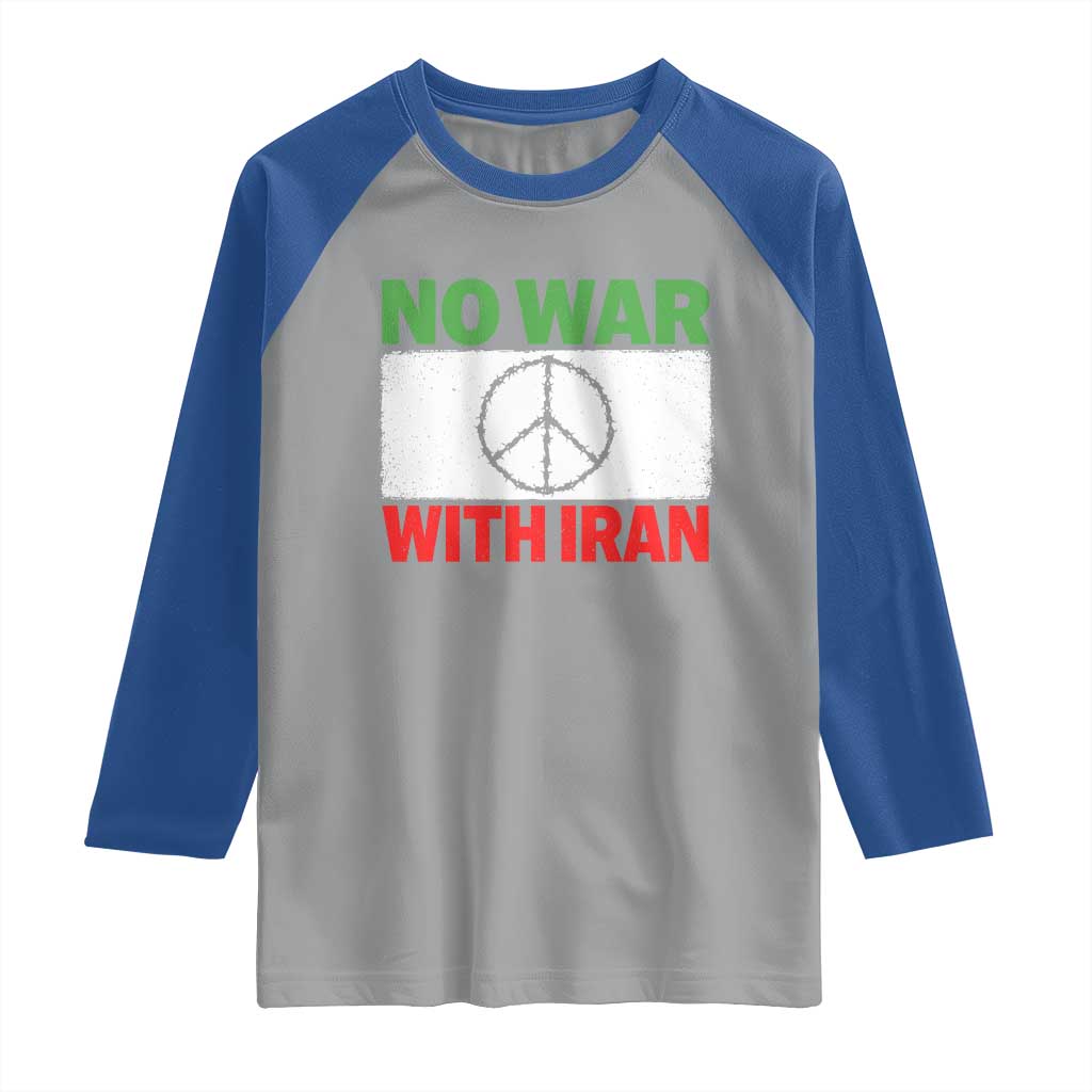 No War With Iran Raglan Shirt Iranian People Support Barbed Wire Peace Sign