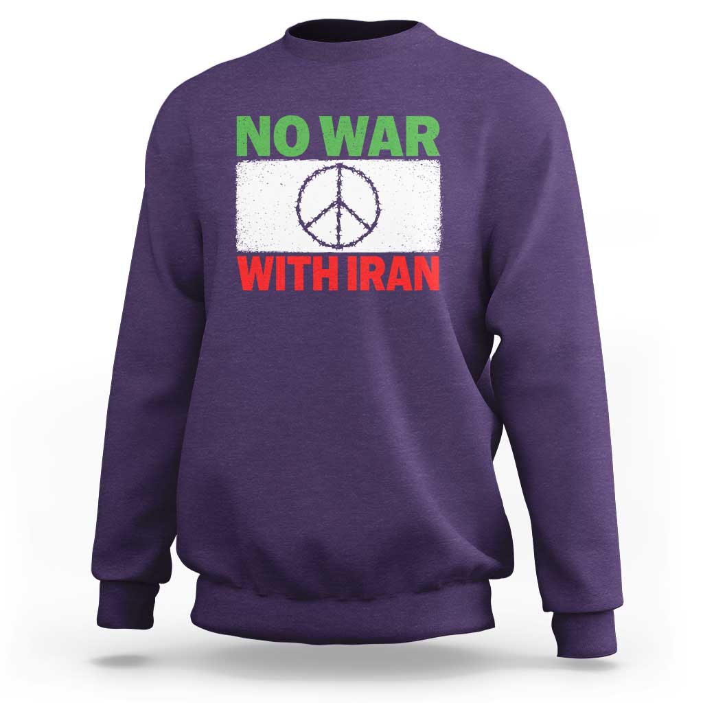 No War With Iran Sweatshirt Iranian People Support Barbed Wire Peace Sign