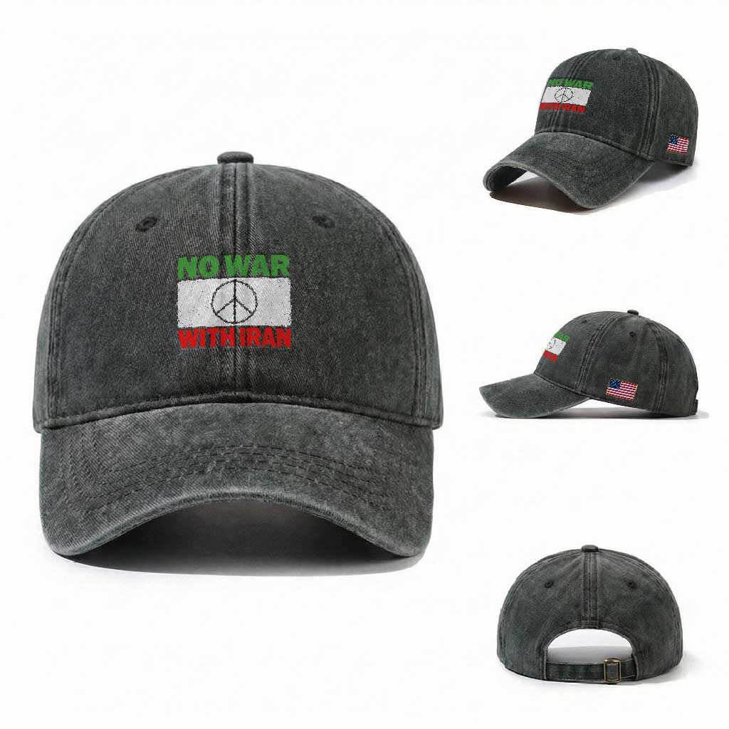 No War With Iran Washed Cotton Baseball Cap Iranian People Support Barbed Wire Peace Sign