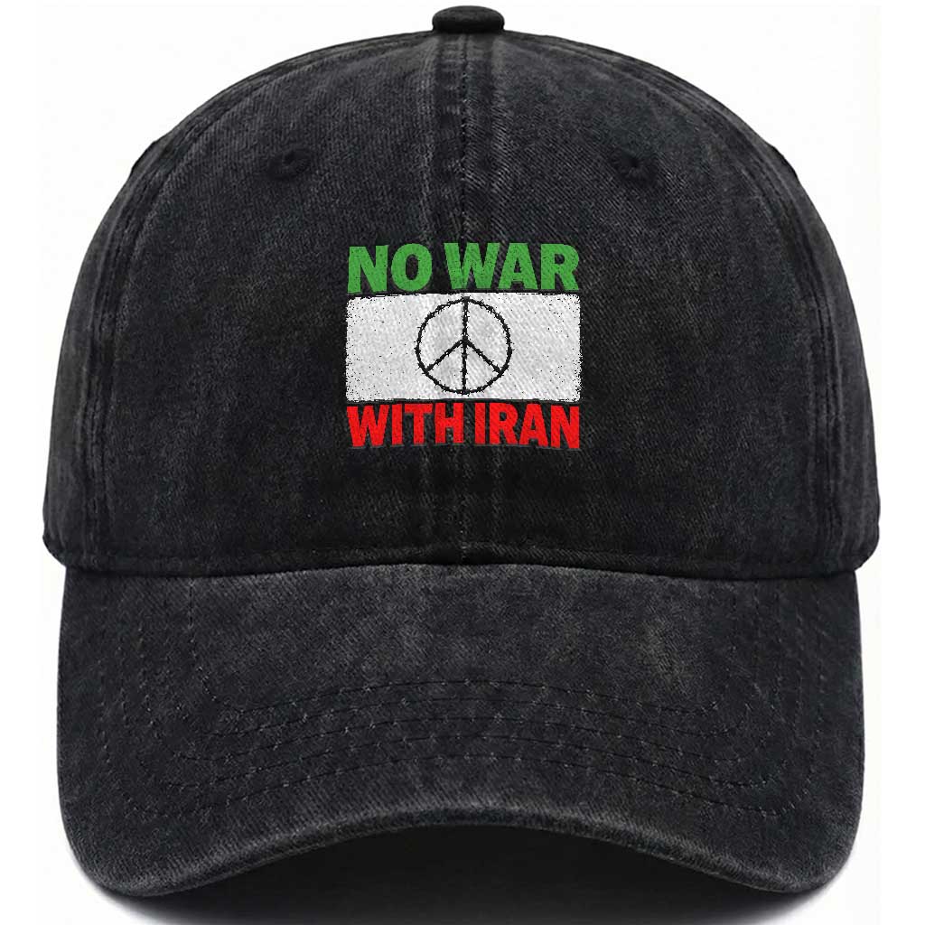 No War With Iran Washed Cotton Baseball Cap Iranian People Support Barbed Wire Peace Sign