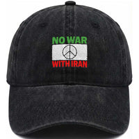 No War With Iran Washed Cotton Baseball Cap Iranian People Support Barbed Wire Peace Sign