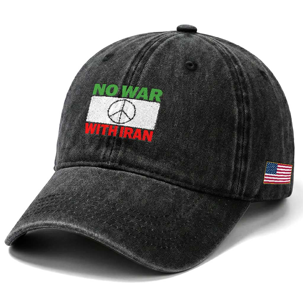 No War With Iran Washed Cotton Baseball Cap Iranian People Support Barbed Wire Peace Sign