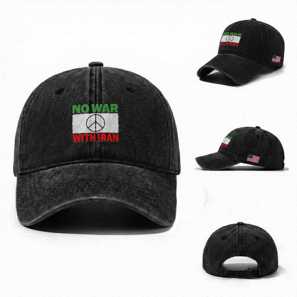 No War With Iran Washed Cotton Baseball Cap Iranian People Support Barbed Wire Peace Sign