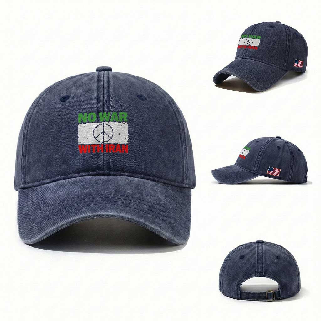 No War With Iran Washed Cotton Baseball Cap Iranian People Support Barbed Wire Peace Sign