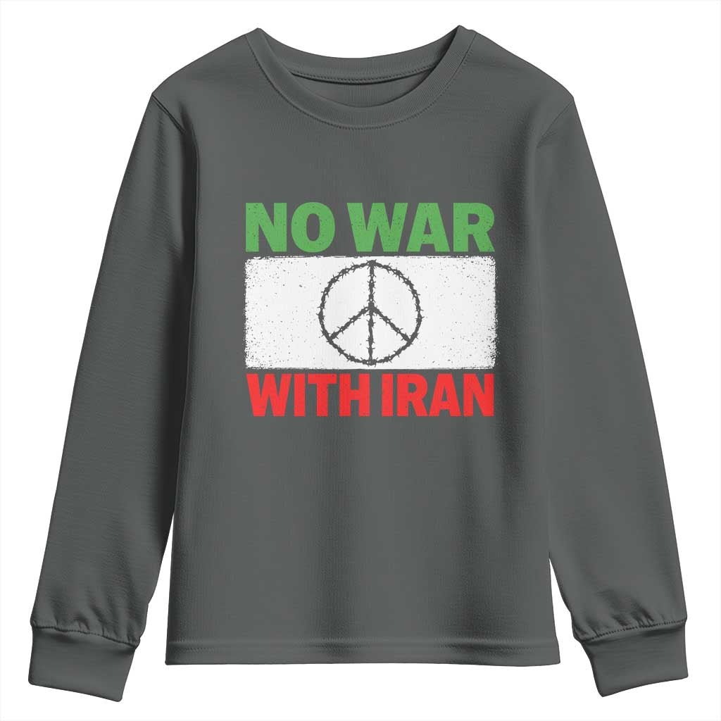 No War With Iran Youth Sweatshirt Iranian People Support Barbed Wire Peace Sign
