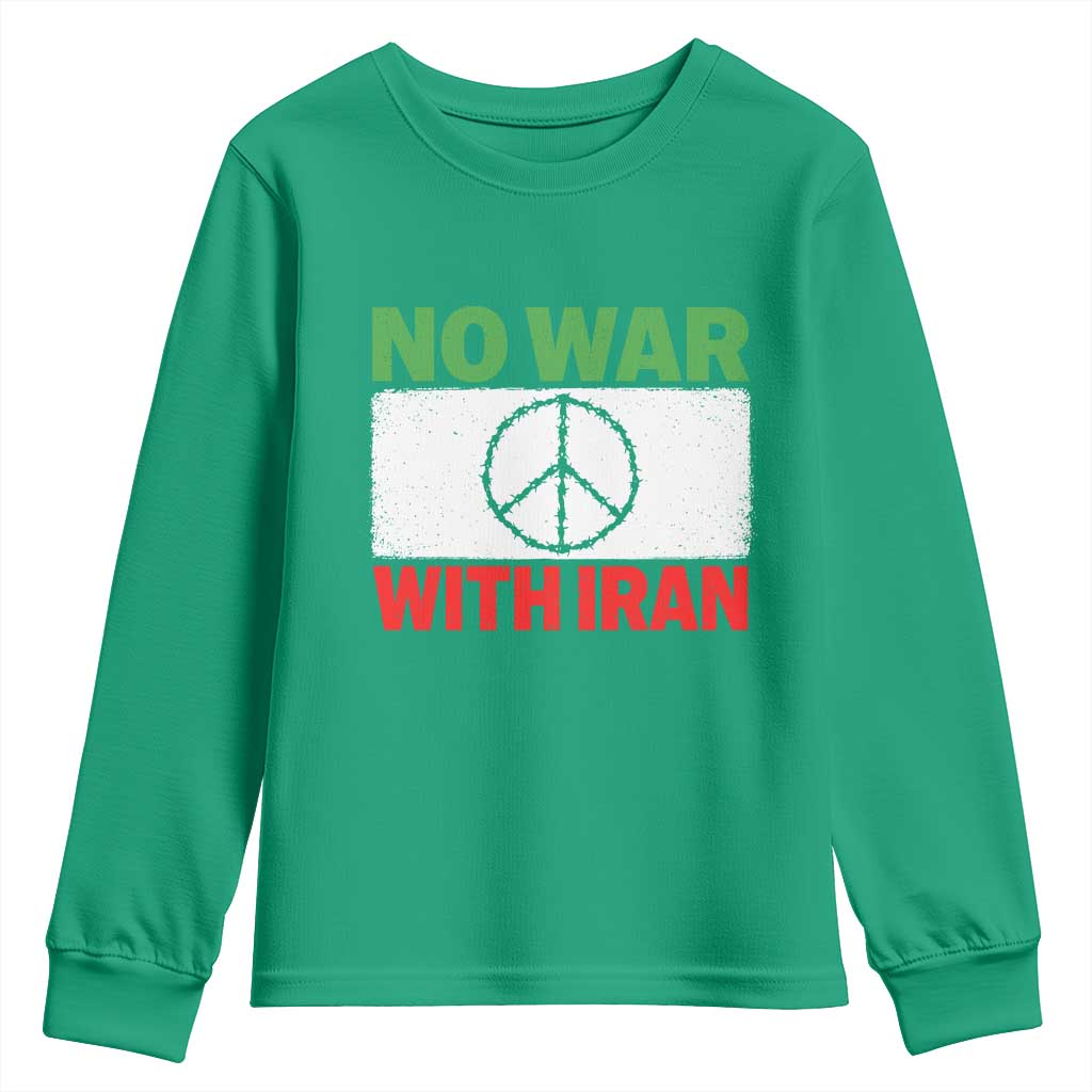 No War With Iran Youth Sweatshirt Iranian People Support Barbed Wire Peace Sign