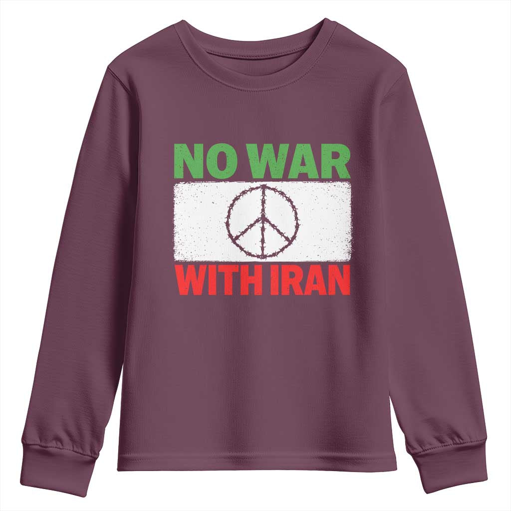 No War With Iran Youth Sweatshirt Iranian People Support Barbed Wire Peace Sign
