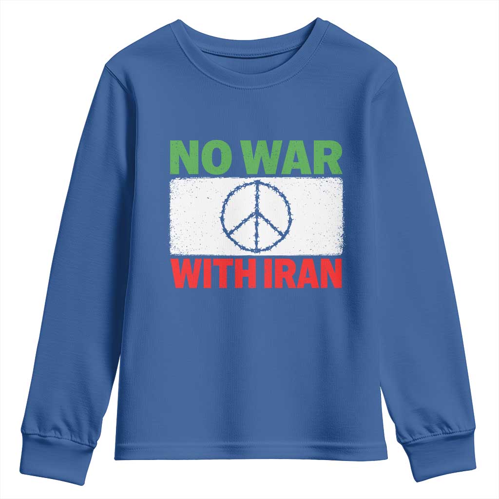No War With Iran Youth Sweatshirt Iranian People Support Barbed Wire Peace Sign