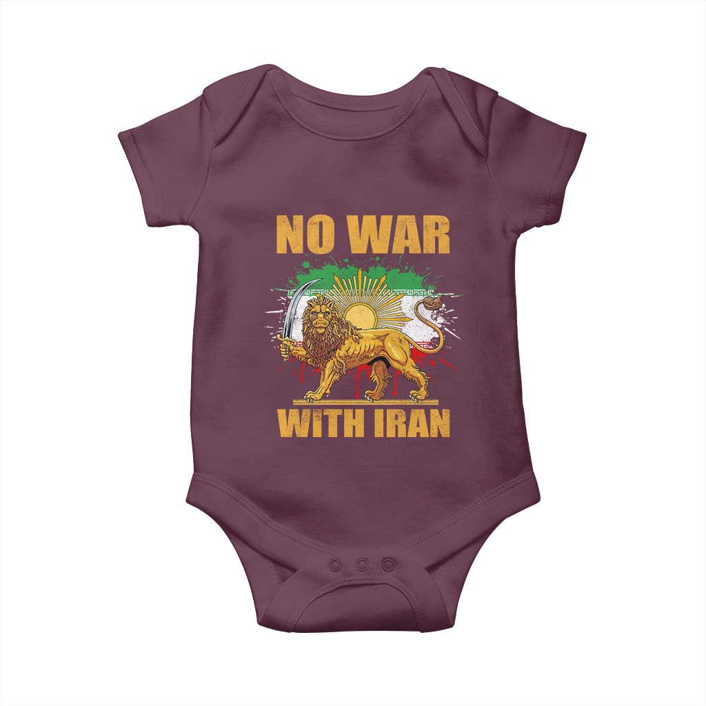 No War With Iran Baby Onesie Iran Flag Lion And Sun Persian Pride