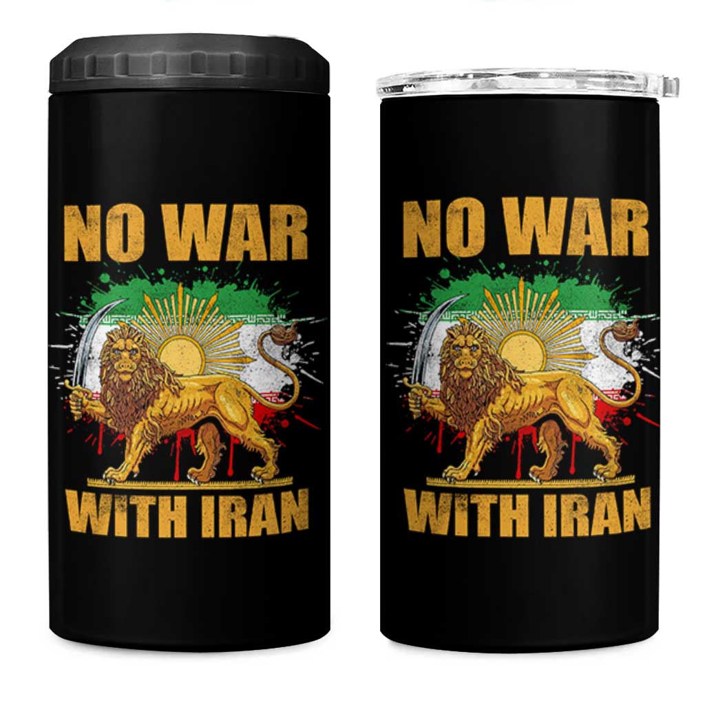 No War With Iran 4 in 1 Can Cooler Tumbler Iran Flag Lion And Sun Persian Pride