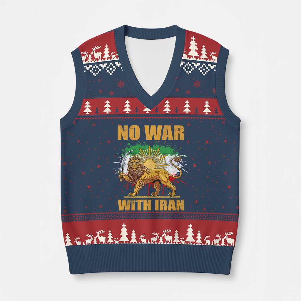 No War With Iran V-Neck Knit Sweater Vest Iran Flag Lion And Sun Persian Pride
