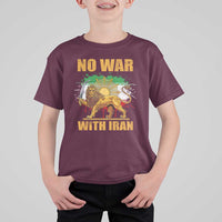 No War With Iran T Shirt For Kid Iran Flag Lion And Sun Persian Pride