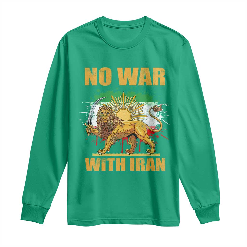 No War With Iran Long Sleeve Shirt Iran Flag Lion And Sun Persian Pride