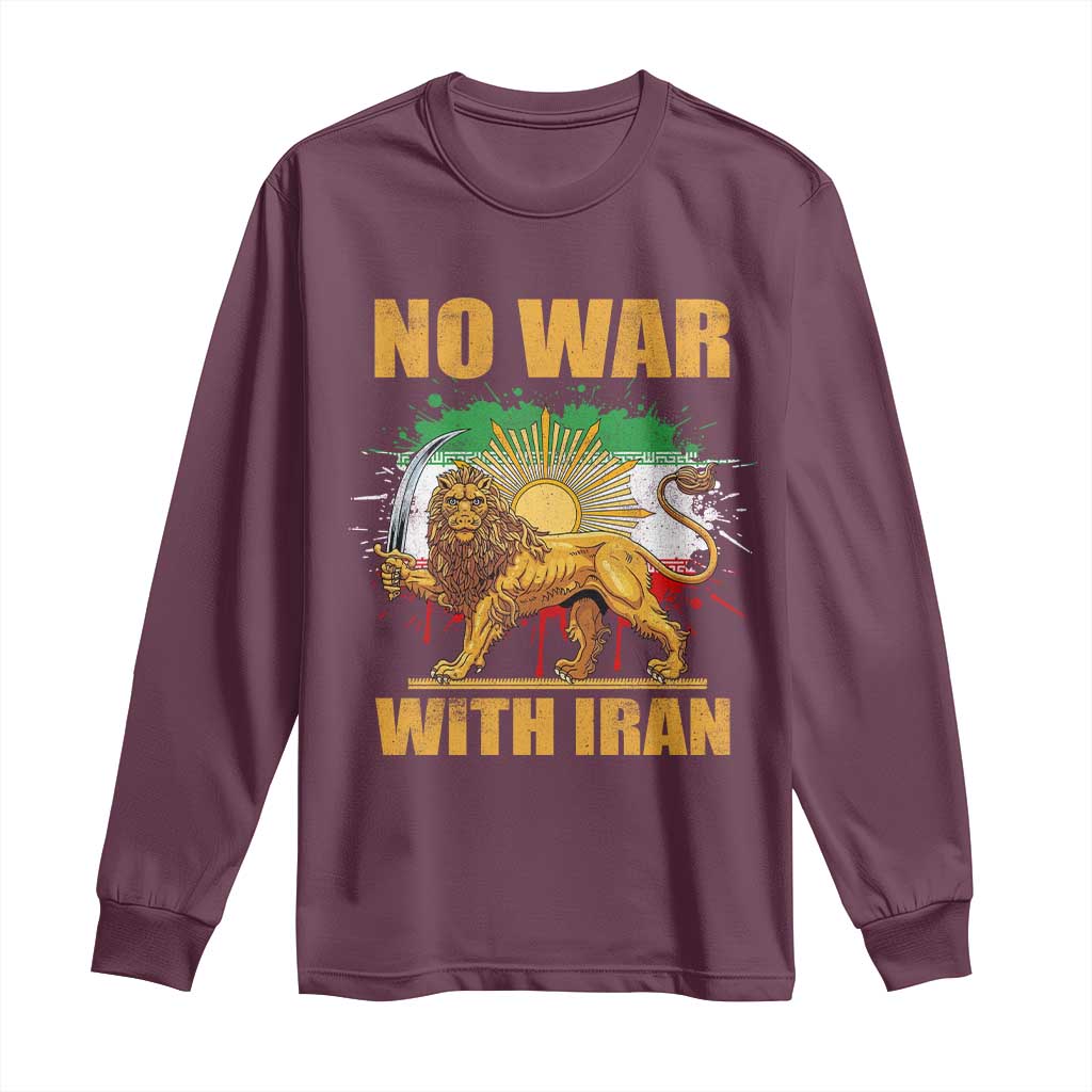 No War With Iran Long Sleeve Shirt Iran Flag Lion And Sun Persian Pride