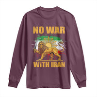No War With Iran Long Sleeve Shirt Iran Flag Lion And Sun Persian Pride