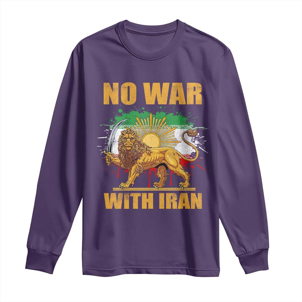 No War With Iran Long Sleeve Shirt Iran Flag Lion And Sun Persian Pride