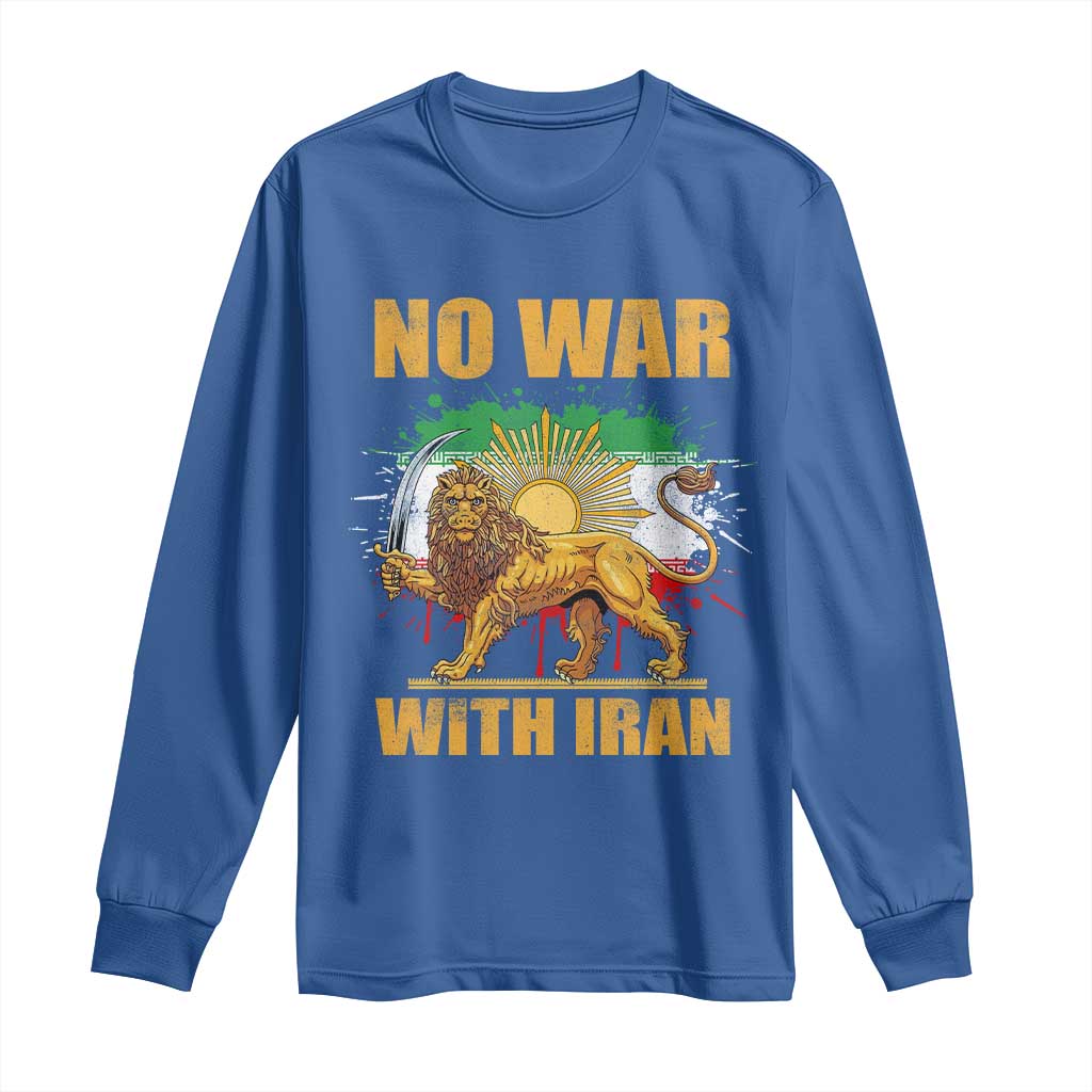 No War With Iran Long Sleeve Shirt Iran Flag Lion And Sun Persian Pride