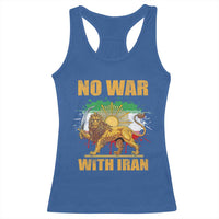No War With Iran Racerback Tank Top Iran Flag Lion And Sun Persian Pride