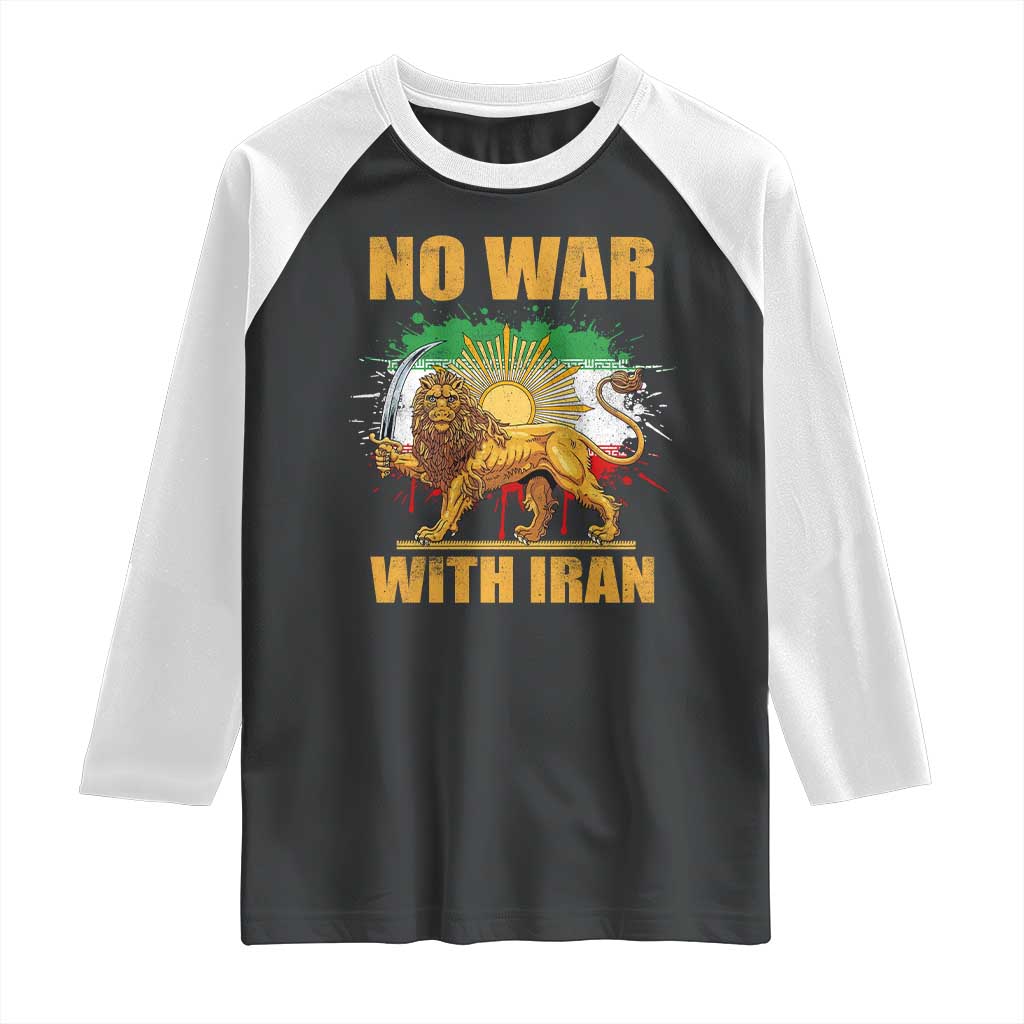 No War With Iran Raglan Shirt Iran Flag Lion And Sun Persian Pride