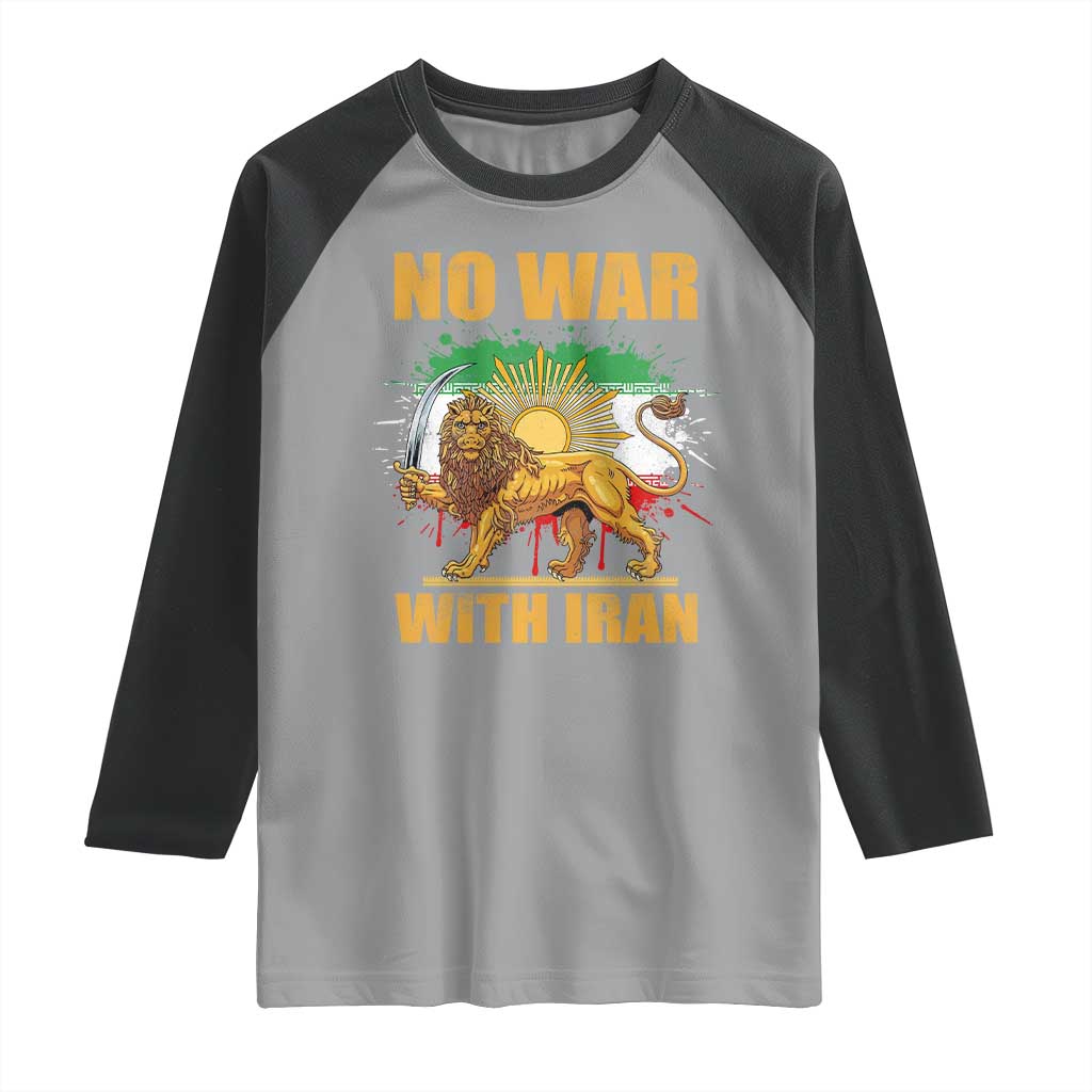 No War With Iran Raglan Shirt Iran Flag Lion And Sun Persian Pride