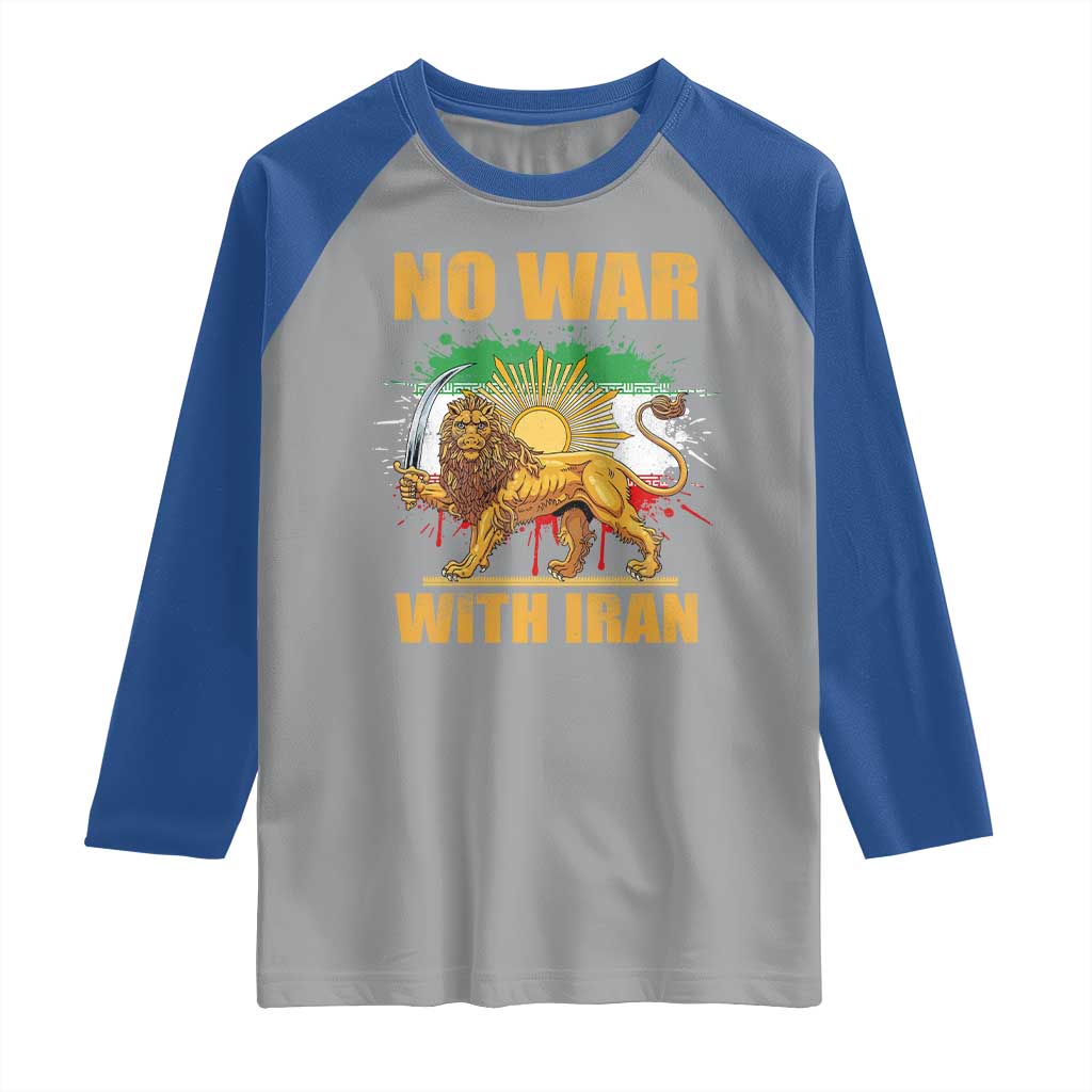 No War With Iran Raglan Shirt Iran Flag Lion And Sun Persian Pride