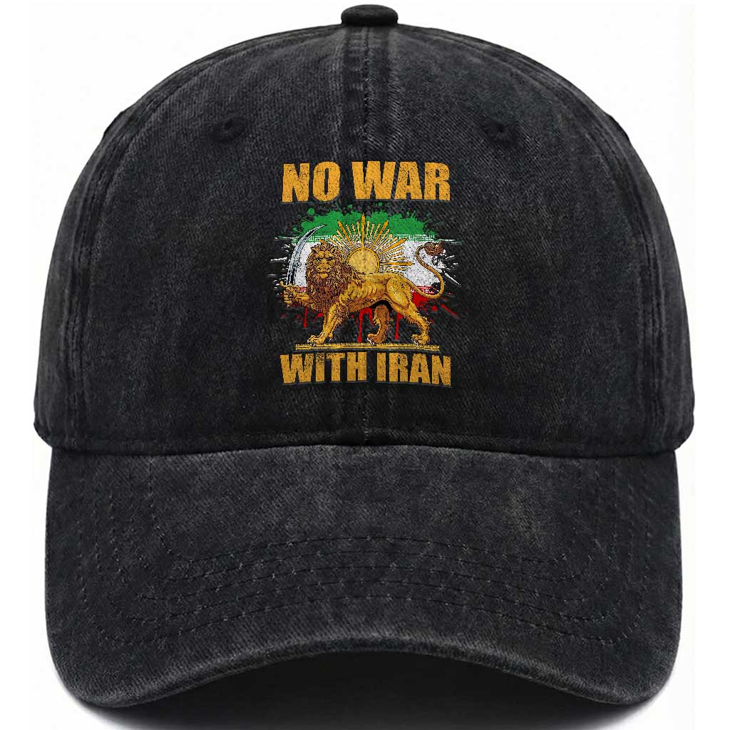 No War With Iran Washed Cotton Baseball Cap Iran Flag Lion And Sun Persian Pride