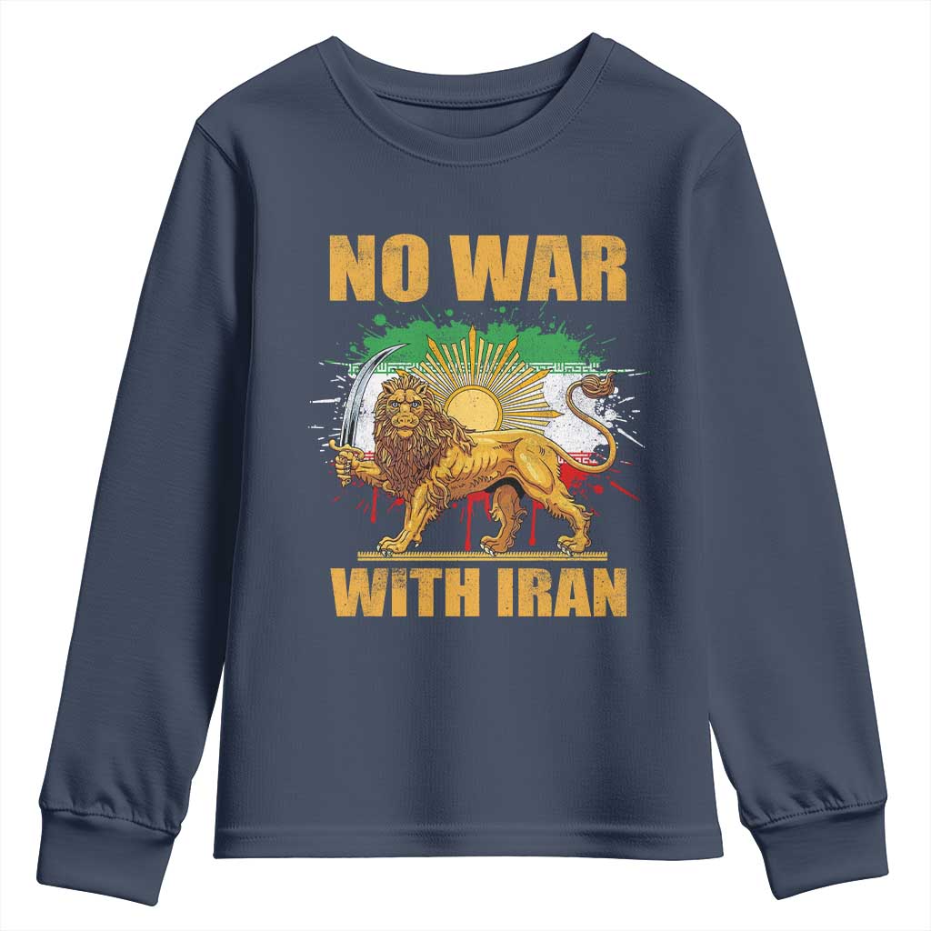 No War With Iran Youth Sweatshirt Iran Flag Lion And Sun Persian Pride