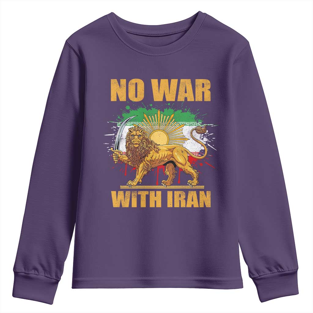 No War With Iran Youth Sweatshirt Iran Flag Lion And Sun Persian Pride