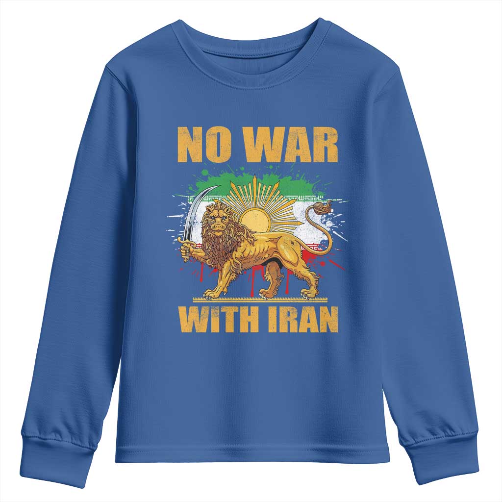 No War With Iran Youth Sweatshirt Iran Flag Lion And Sun Persian Pride