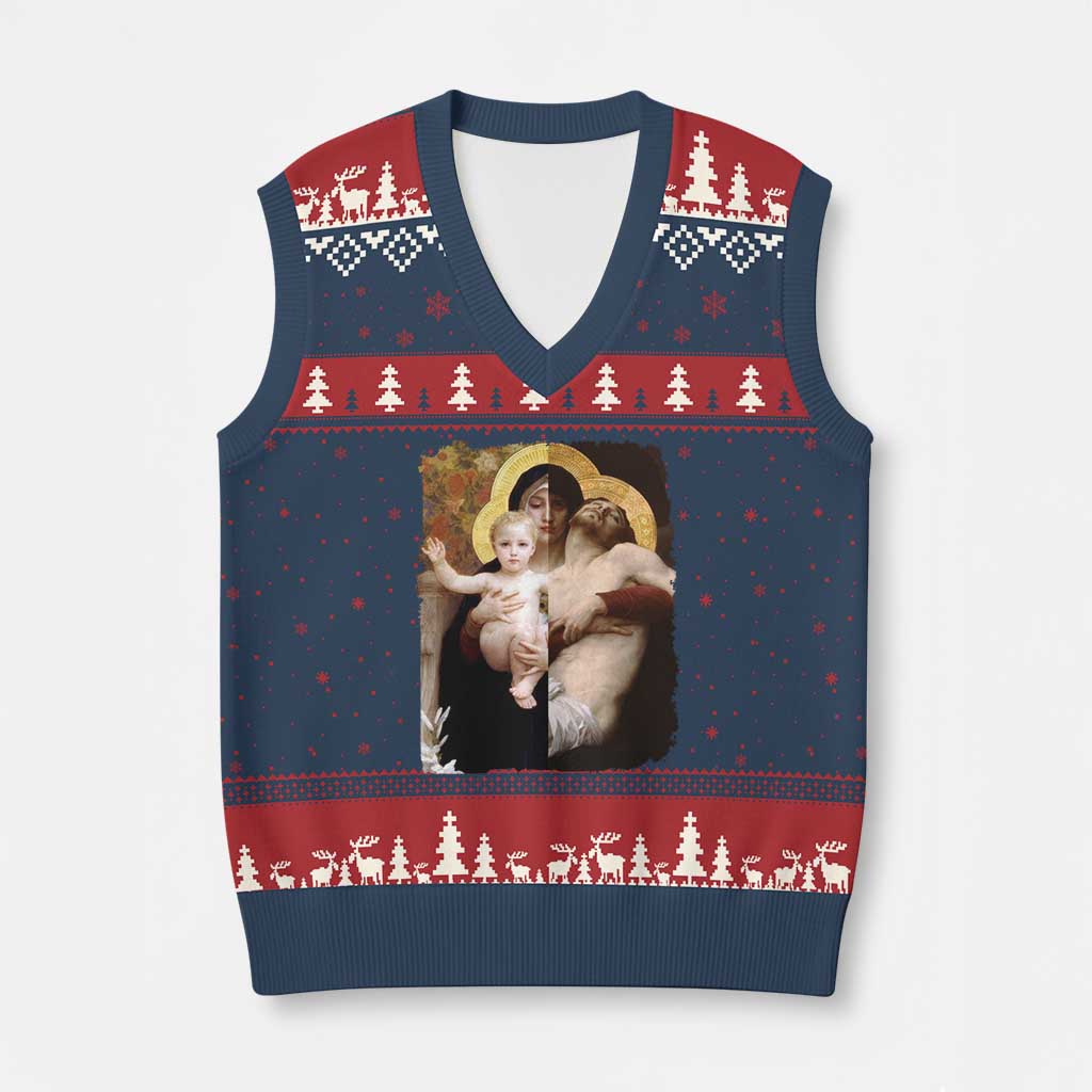 Jesus Christ and Mother Mary William Adolphe Bouguereau Art V-Neck Knit Sweater Vest