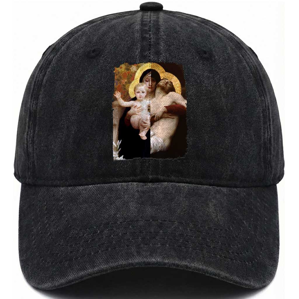Jesus Christ and Mother Mary William Adolphe Bouguereau Art Washed Cotton Baseball Cap