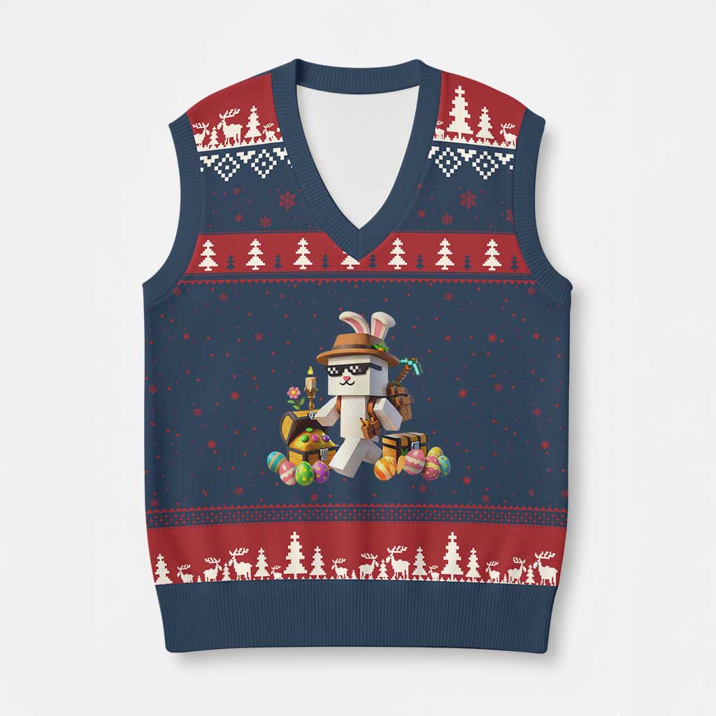 Funny Easter Day Bunny Miner Egg Video Game V-Neck Knit Sweater Vest