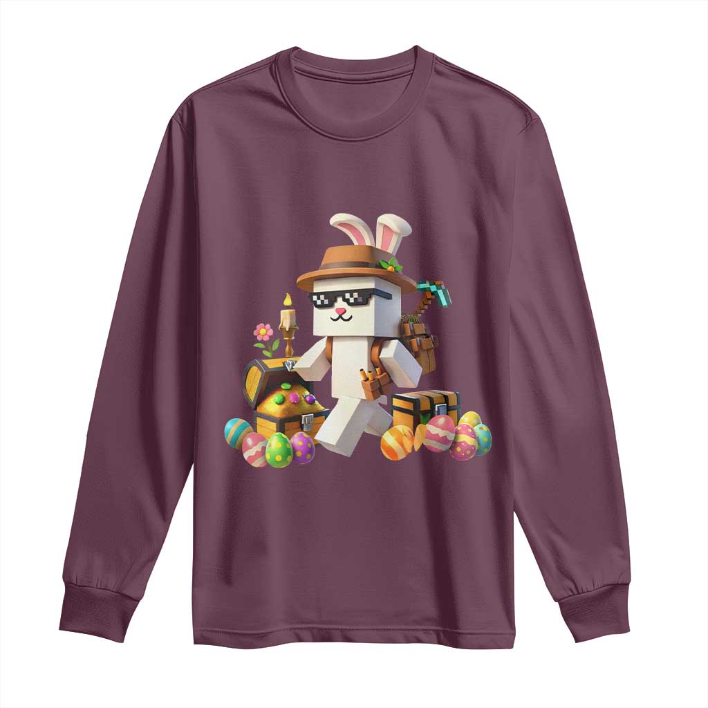 Funny Easter Day Bunny Miner Egg Video Game Long Sleeve Shirt