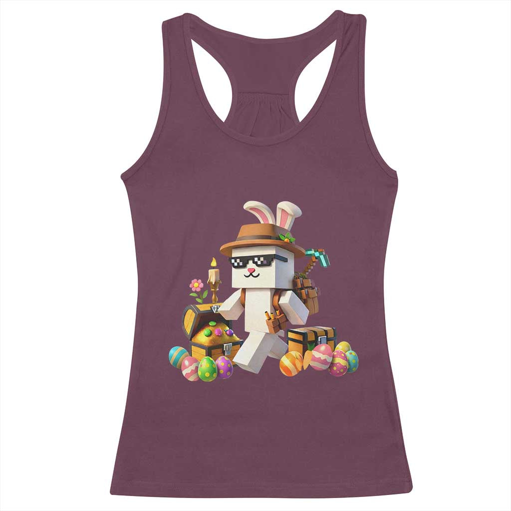 Funny Easter Day Bunny Miner Egg Video Game Racerback Tank Top