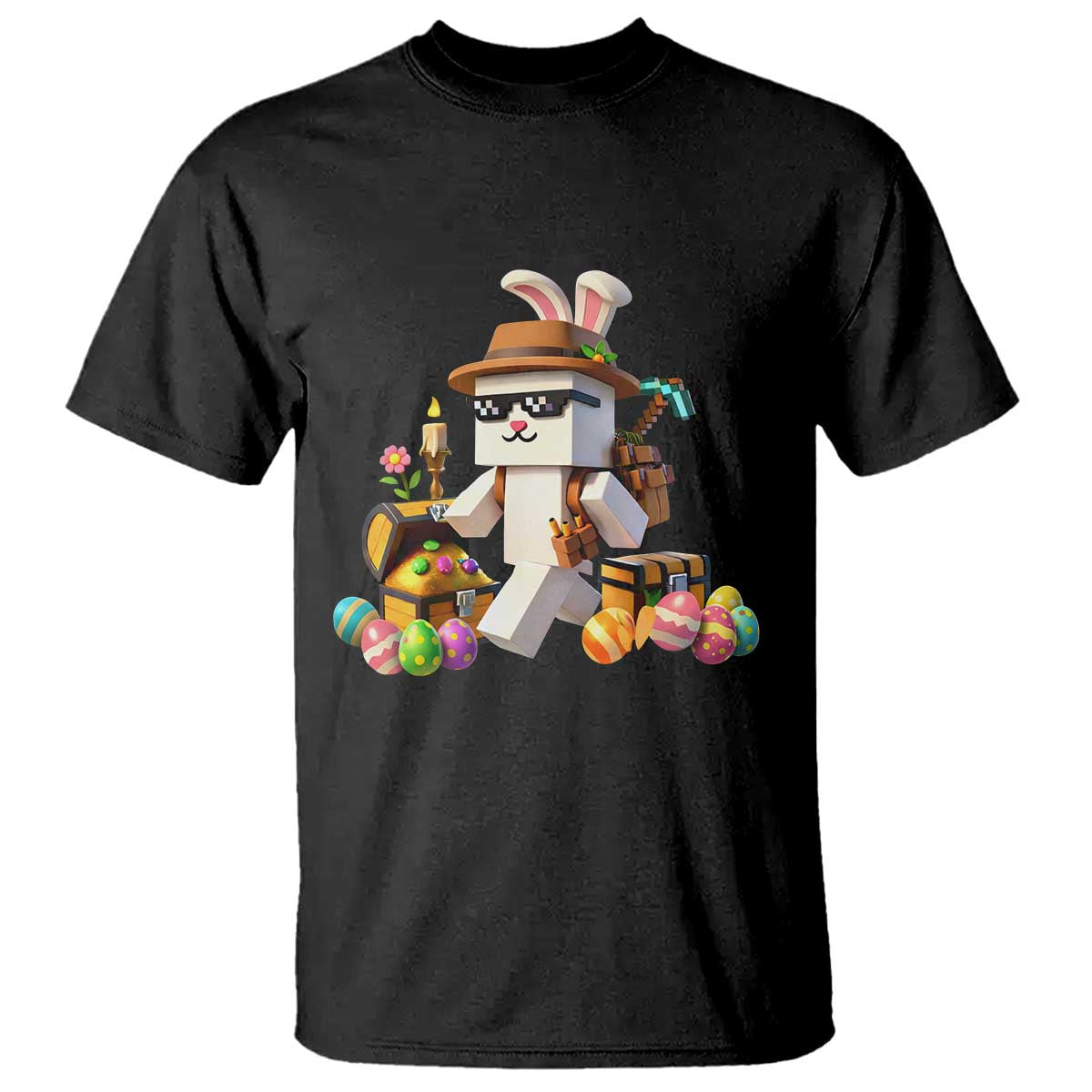 Funny Easter Day Bunny Miner Egg Video Game T Shirt