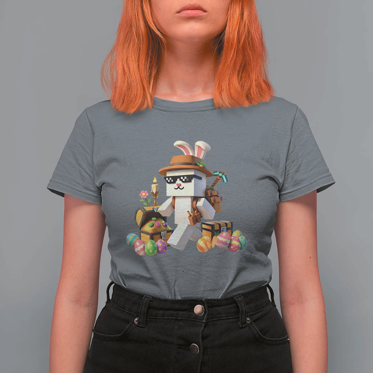 Funny Easter Day Bunny Miner Egg Video Game T Shirt For Women