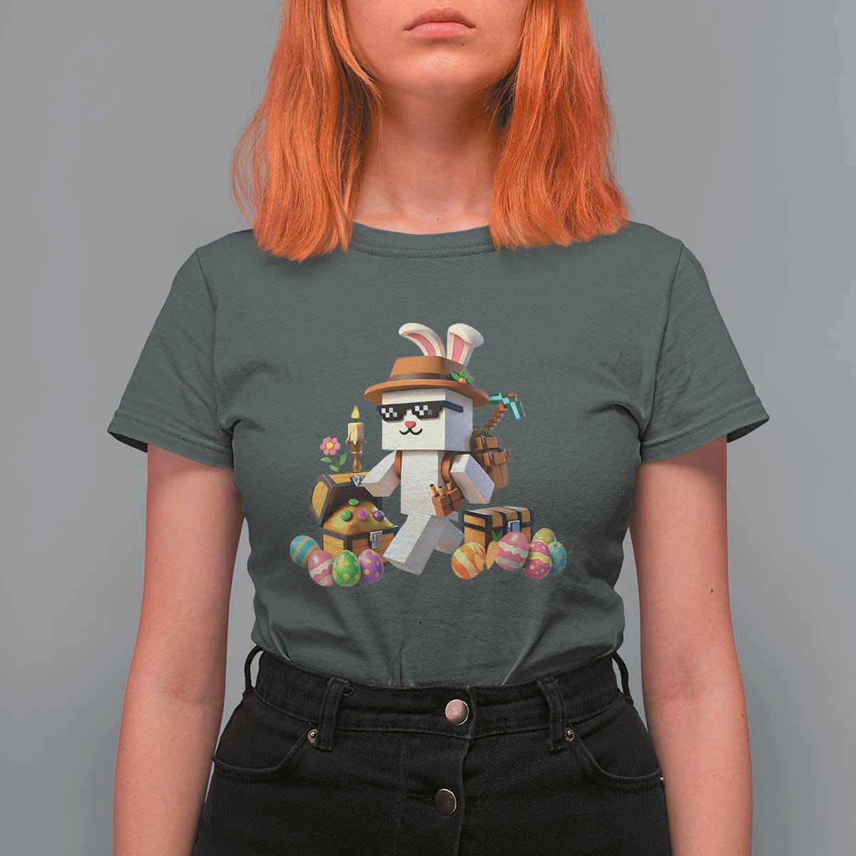 Funny Easter Day Bunny Miner Egg Video Game T Shirt For Women