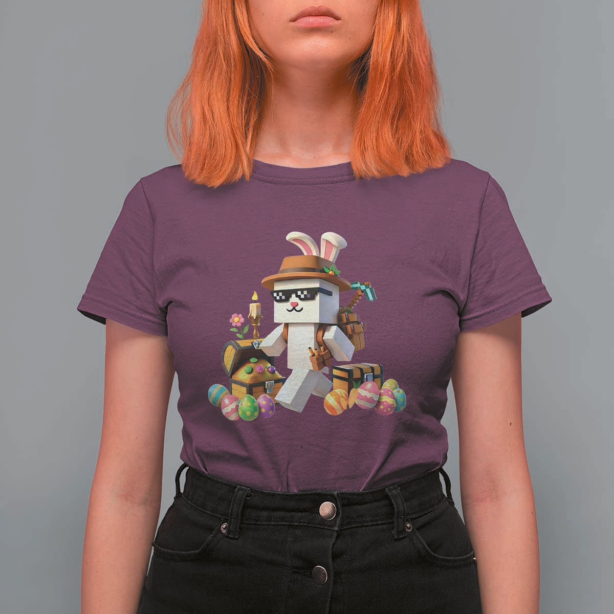 Funny Easter Day Bunny Miner Egg Video Game T Shirt For Women