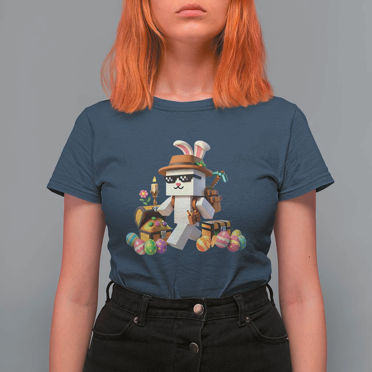 Funny Easter Day Bunny Miner Egg Video Game T Shirt For Women