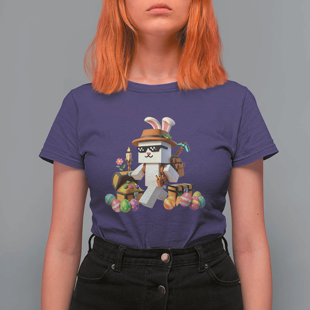 Funny Easter Day Bunny Miner Egg Video Game T Shirt For Women