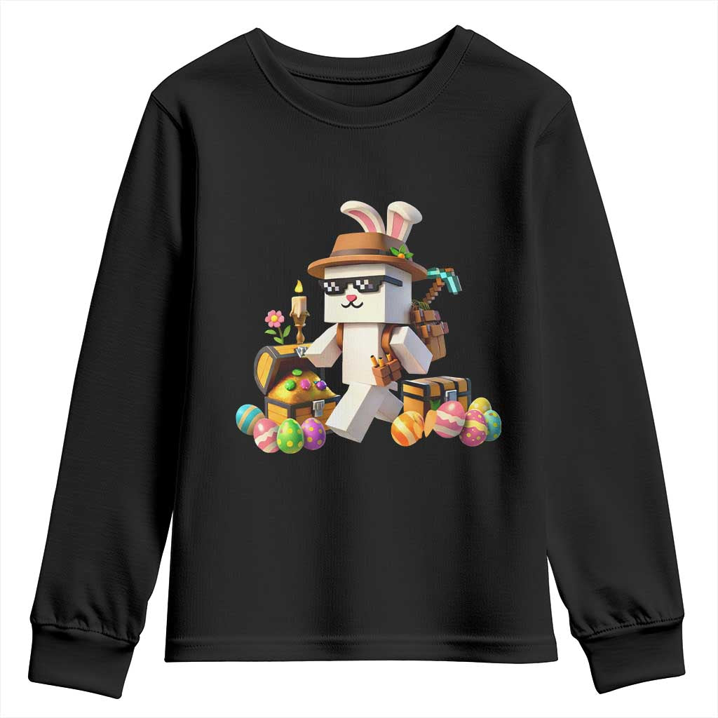 Funny Easter Day Bunny Miner Egg Video Game Youth Sweatshirt