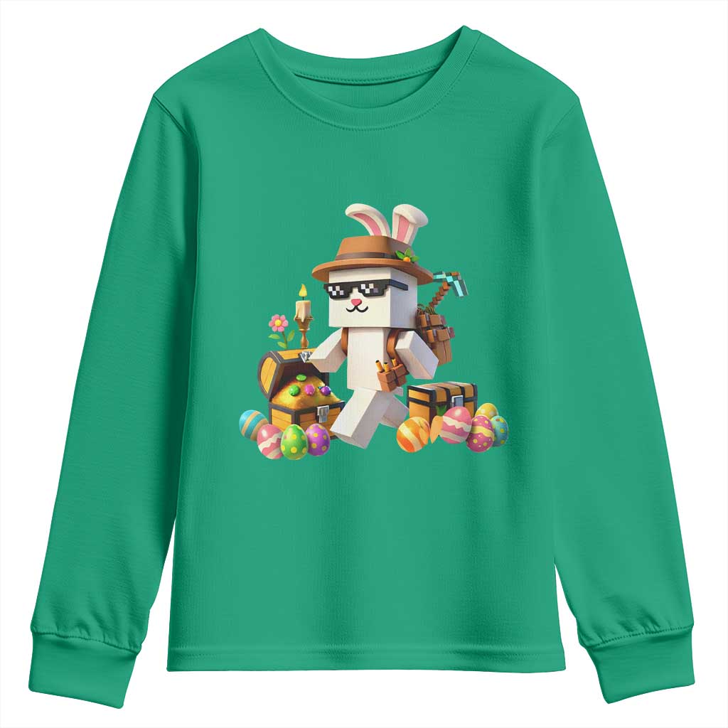 Funny Easter Day Bunny Miner Egg Video Game Youth Sweatshirt