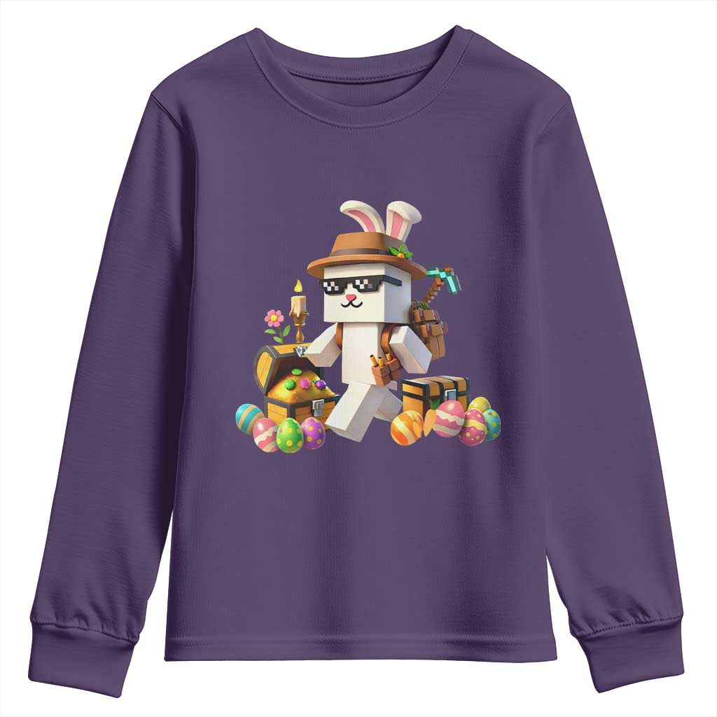 Funny Easter Day Bunny Miner Egg Video Game Youth Sweatshirt